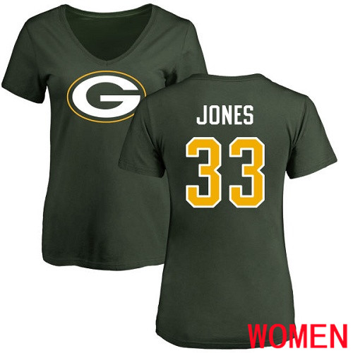 Green Bay Packers Green Women #33 Jones Aaron Name And Number Logo Nike NFL T Shirt